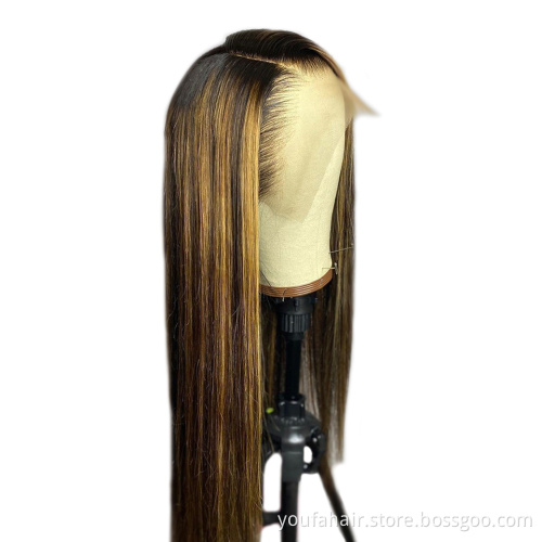 Glueless Virgin Piano Colors Lace Wig With Baby Hair High Quality 100% Human Hair Honey Blonde Mixed Color 4/27  For Black Woman